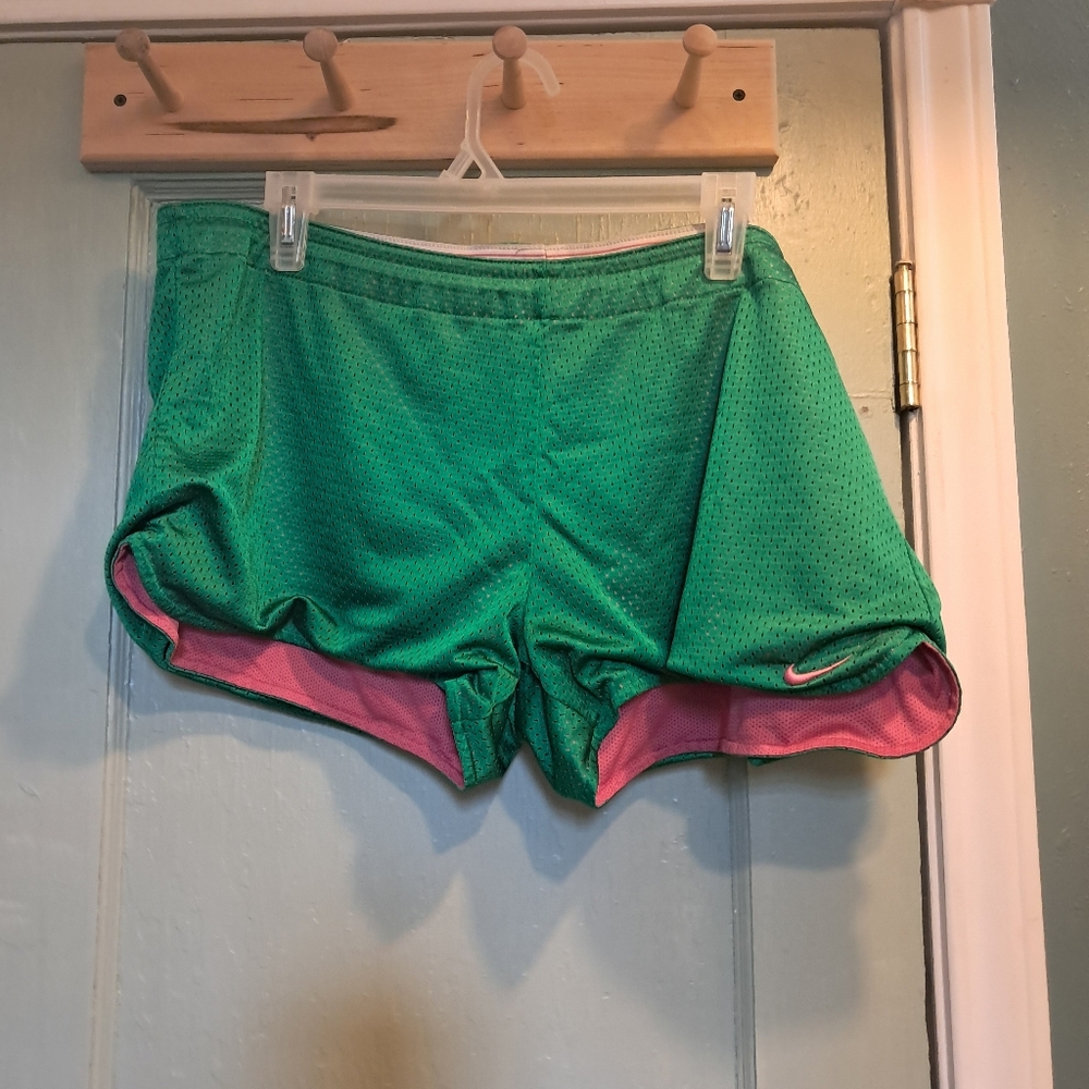 Nike Women's Green and Pink Athletic Shorts
